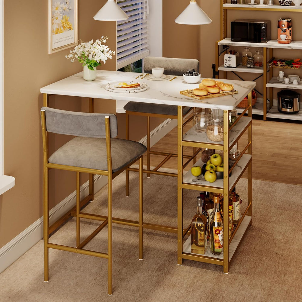 Dining Table Set for 2 with 3 Storage Shelves, 3-Piece Counter Height Kitchen...