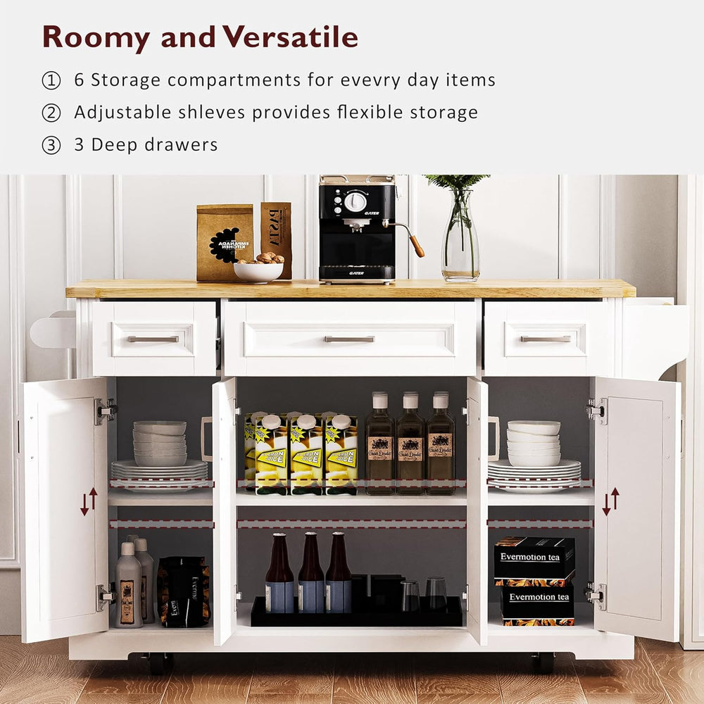 54" Folding Kitchen Island, Embossed Texture&Silver Handle,White | R...