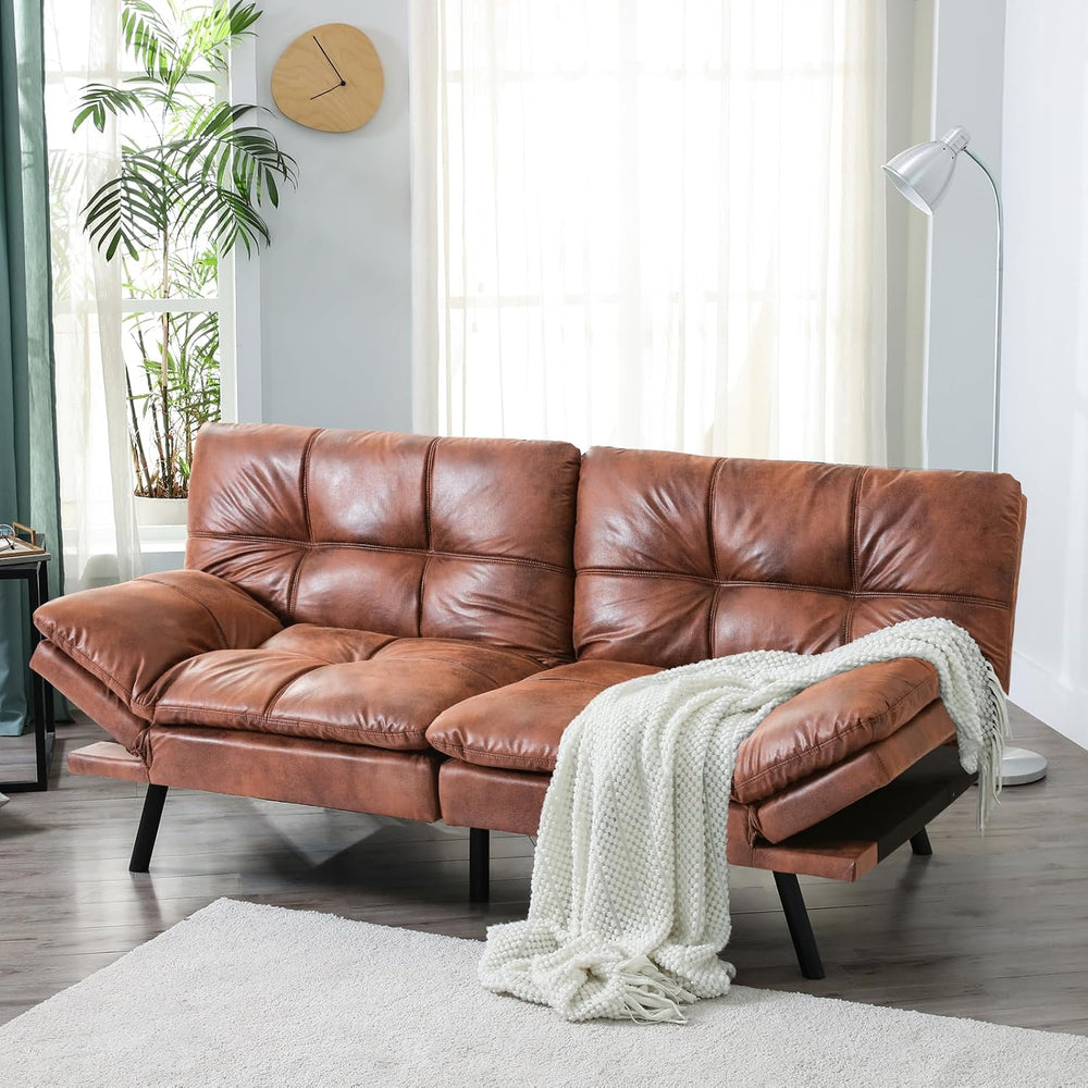 Opoiar Leather Futon Sofa Bed,Convertible Memory Foam Couch Bed,Futon Sets Da...