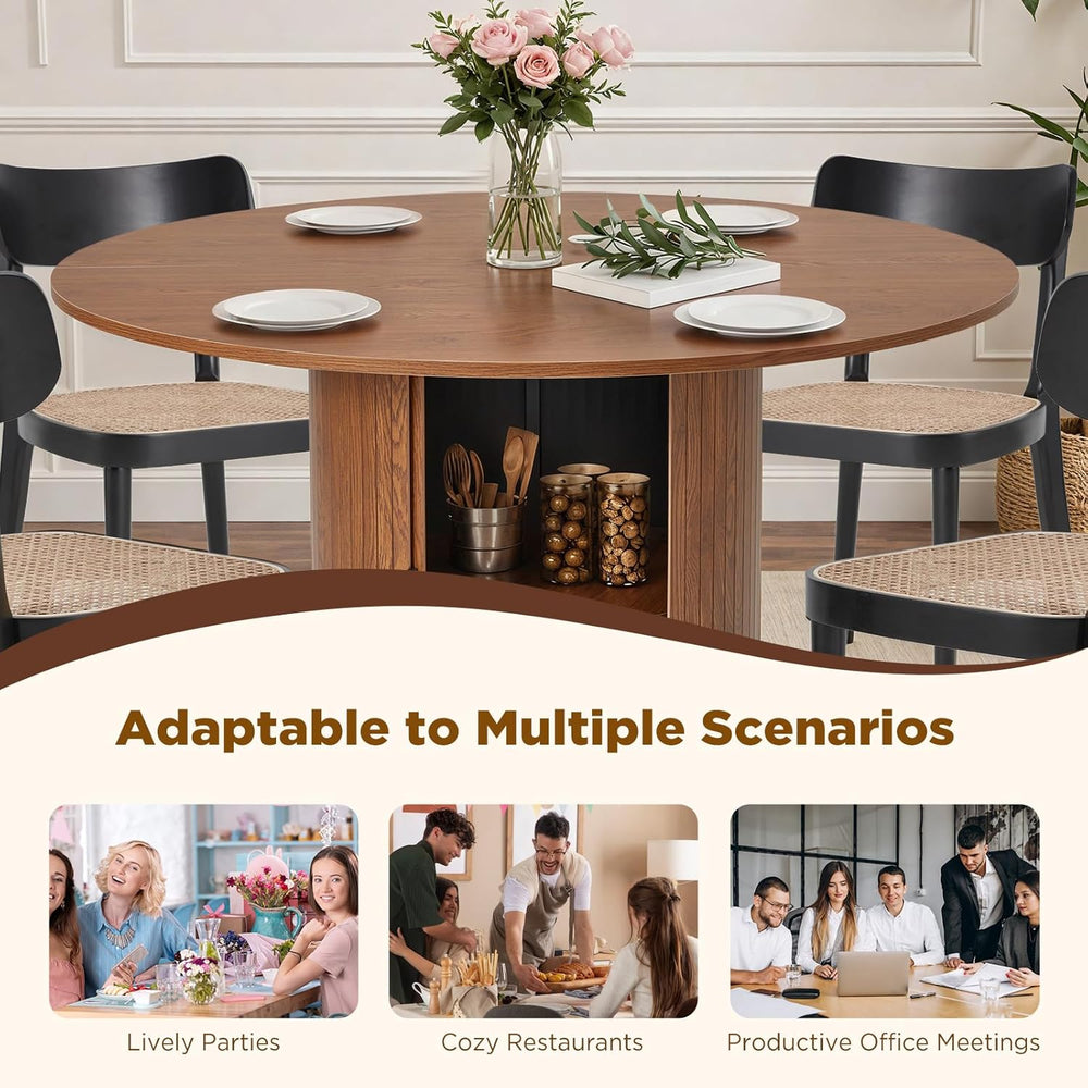 AVAWING 47-inch Round Dining Table for 4-6, Circle Fluted Kitchen Table with ...