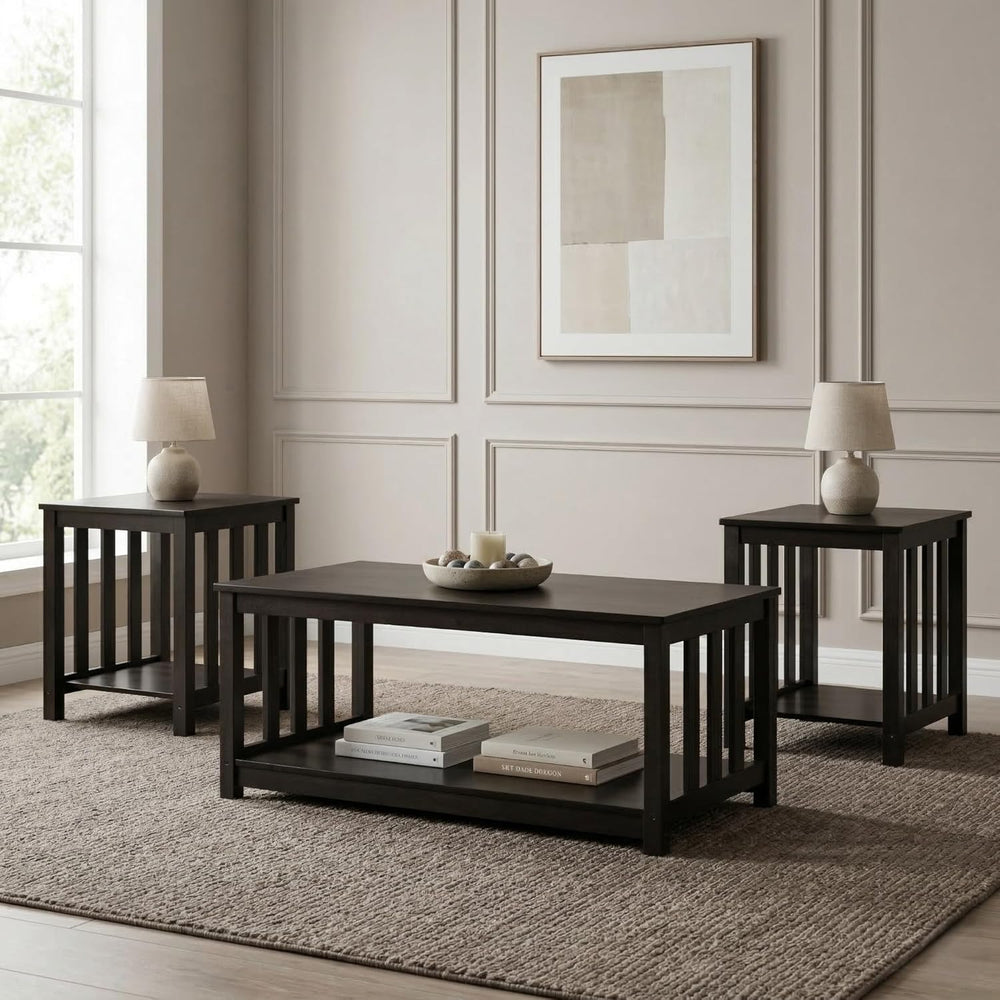HOME DESIGN Ottawa 3 Piece Coffee Table Set with 2 End Tables and Lower Shelf...