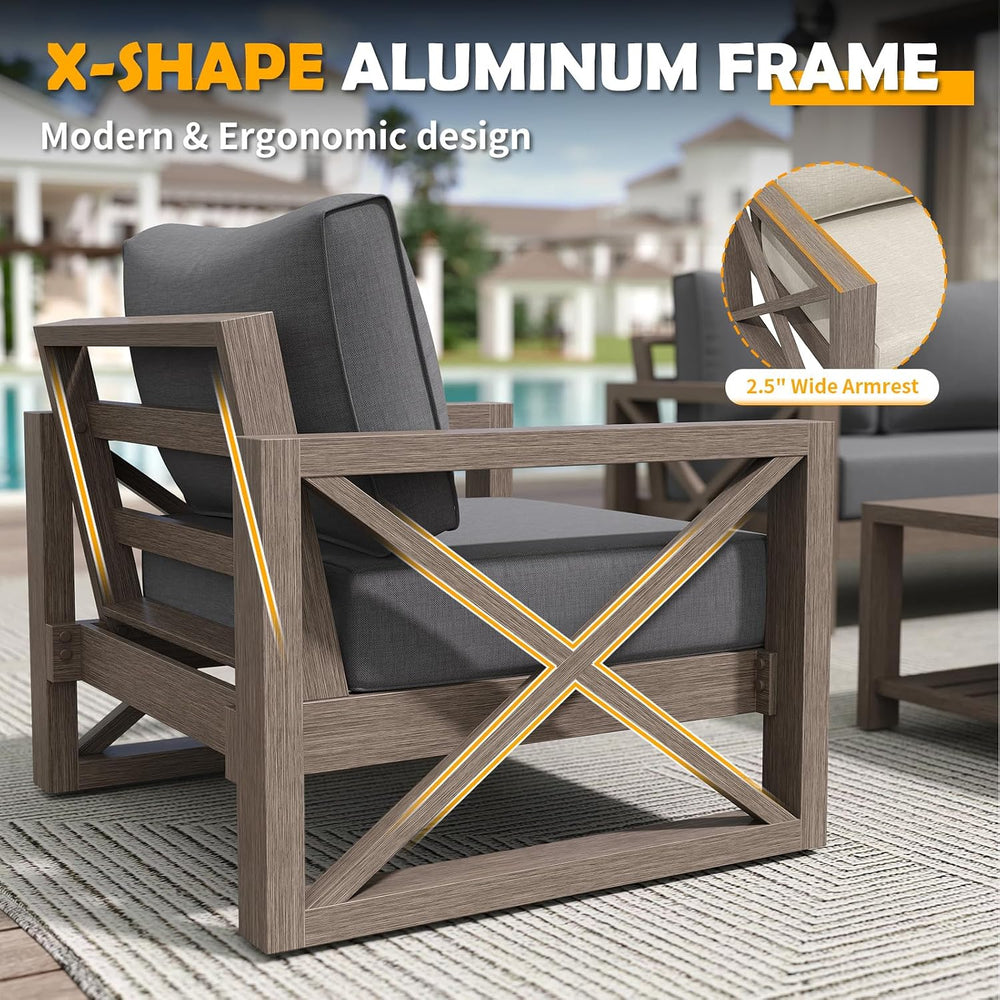 Amopatio Aluminum Patio Furniture Set, 8 Pieces Modern Metal Outdoor Furnitur...