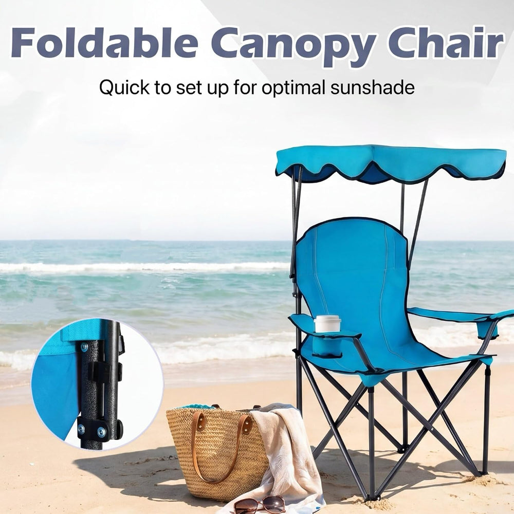 GYMAX Camping Chair, Folding Outdoor Lawn Chair with Canopy, Carry Bag & ...