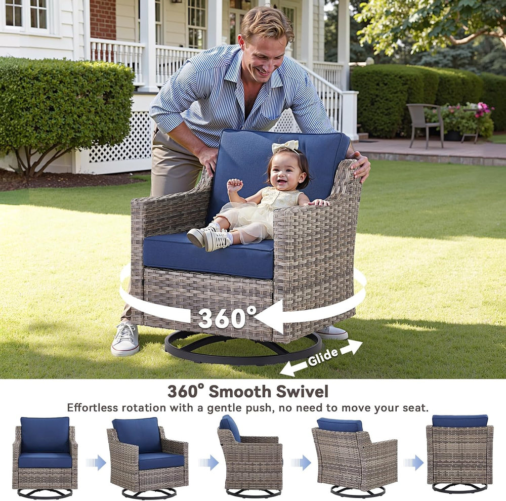 5 Pieces Outdoor Patio Furniture Set-All-Weather Wicker Patio Swivel Glider C...