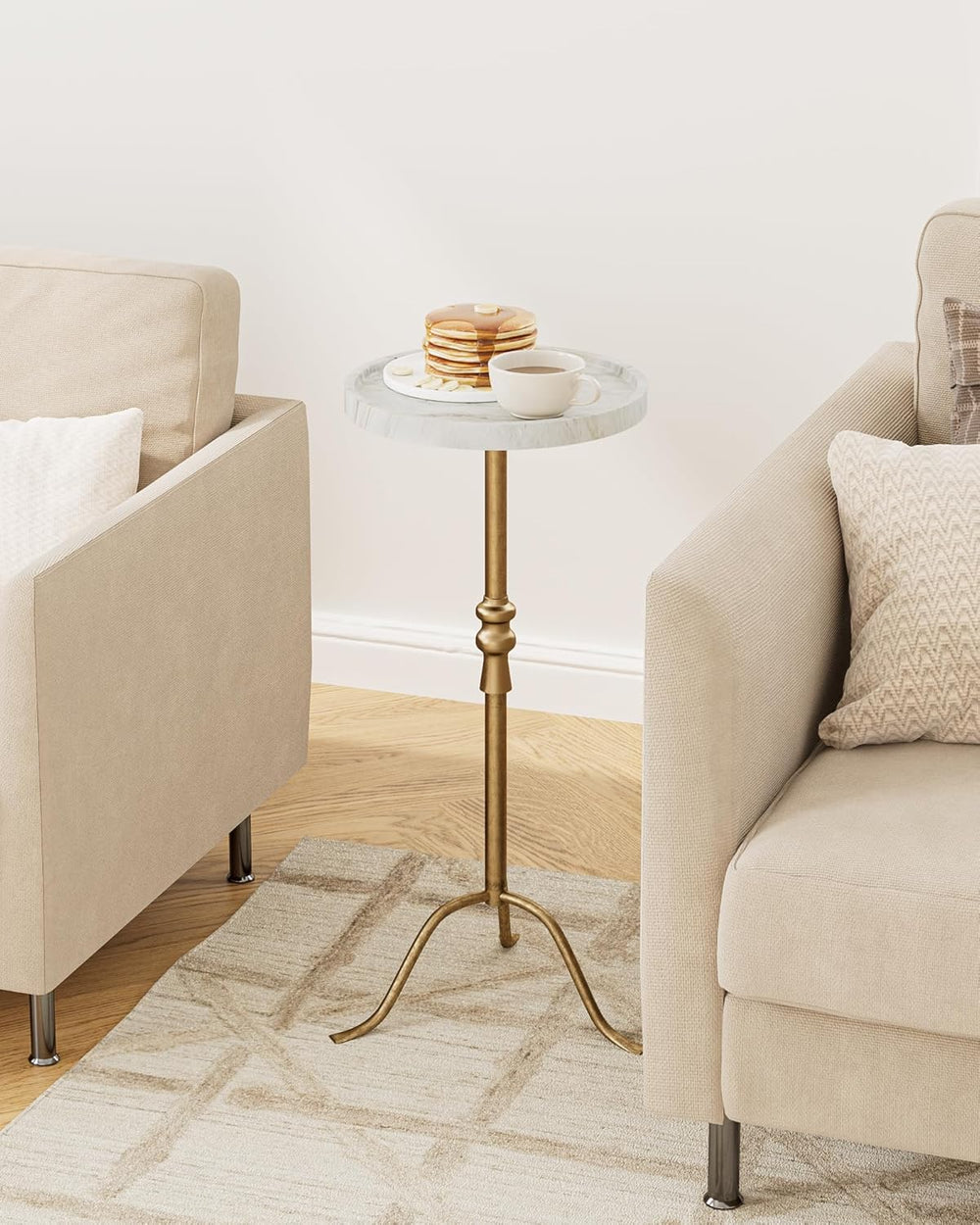 Brass Distressed Iron Round Pedestal End Table, 25 Inch Vintage Martini Cockt...
