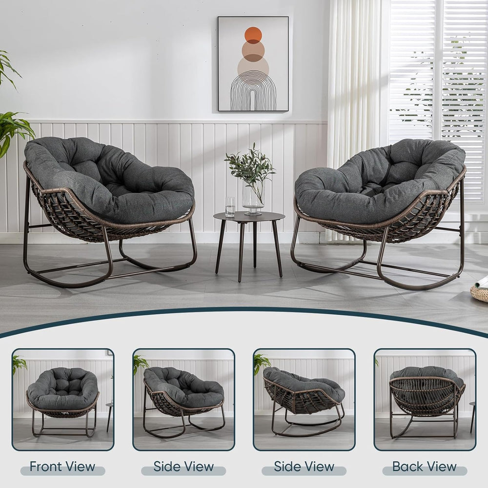 Outdoor Rocking Chair Set of 2, Patio Oversized Wicker Egg Rocking Chair, Ind...