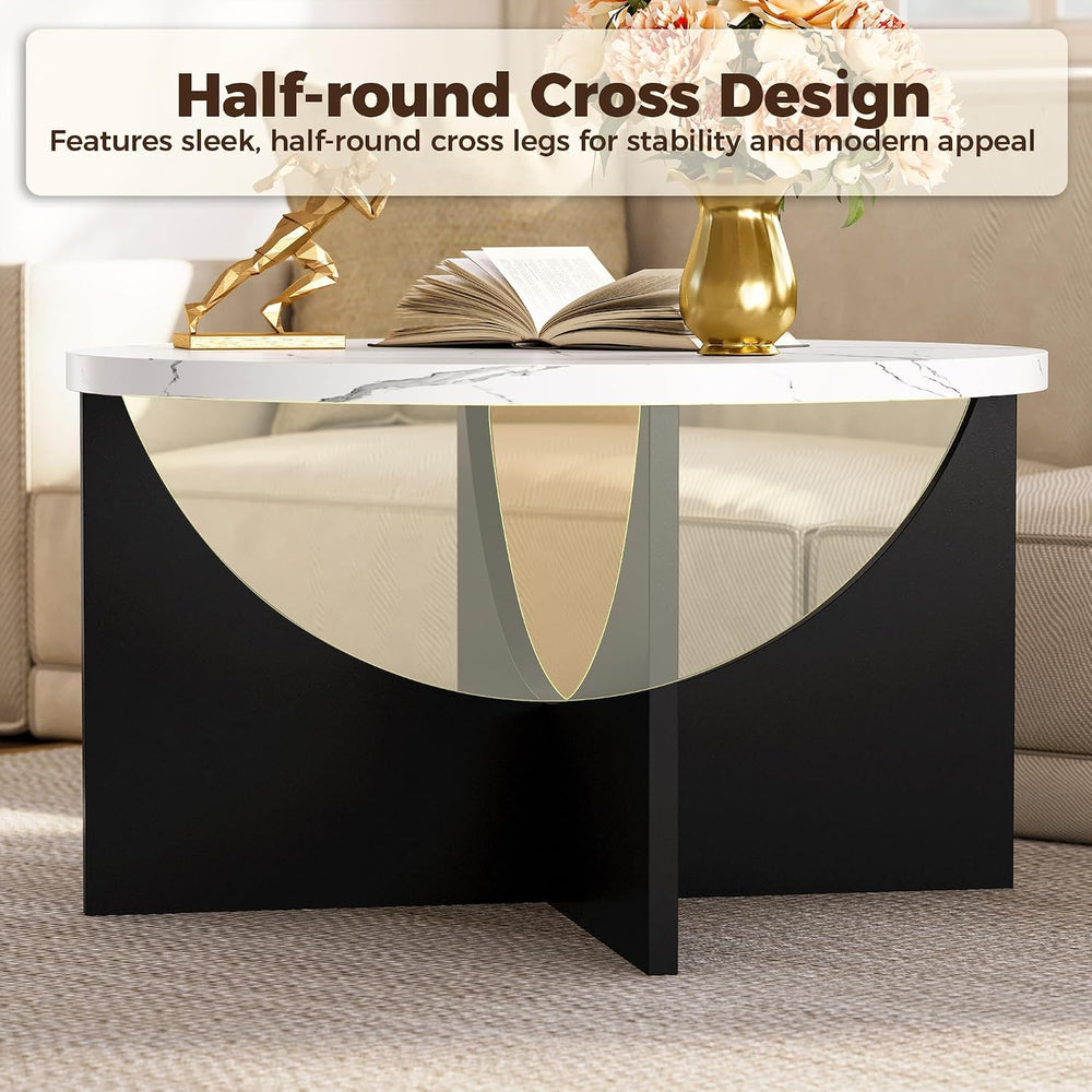 LIKIMIO Nesting Coffee Tables Set of 2, 31.5" Round Tables, Marble White