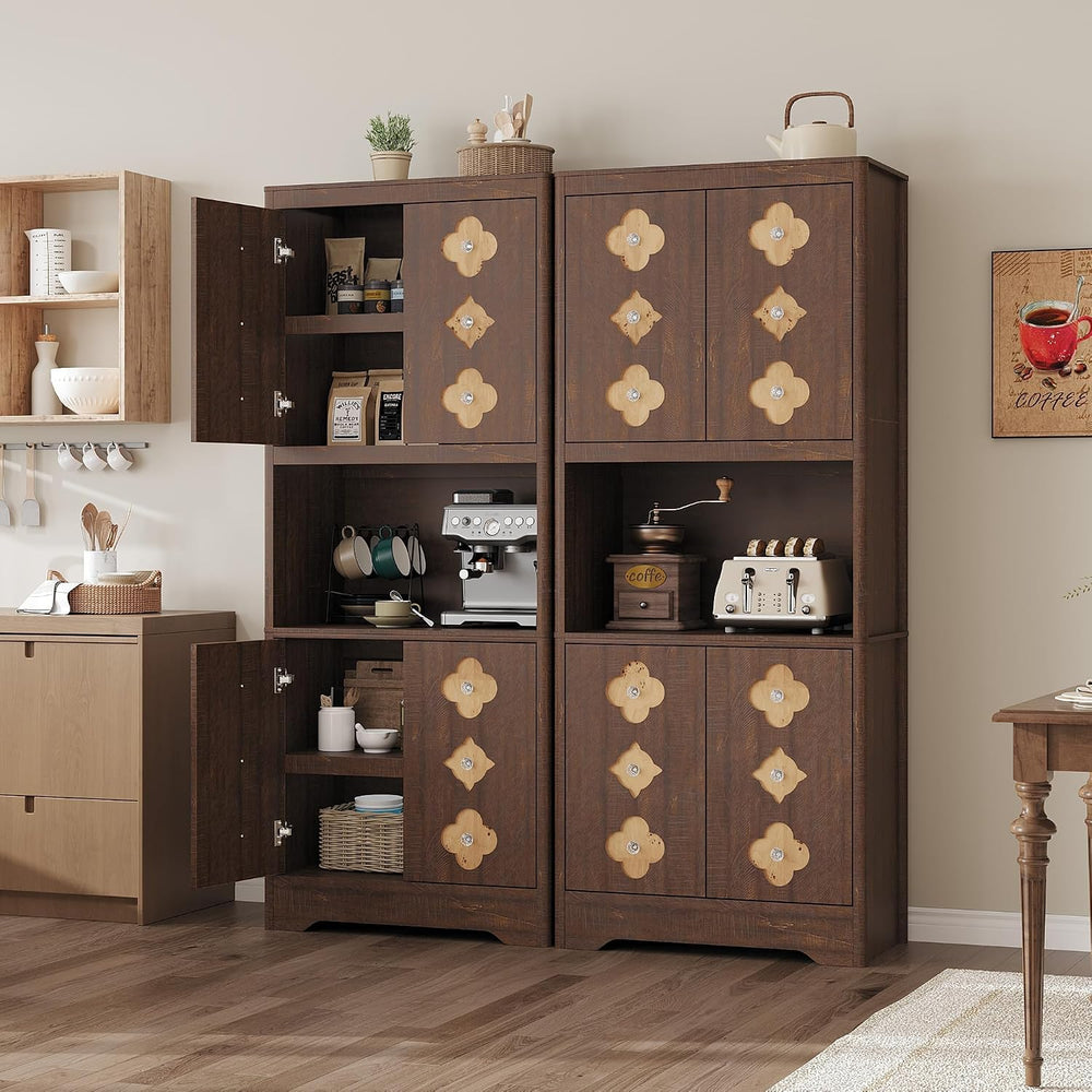 IDEALHOUSE Mid Century Modern Kitchen Pantry Cabinet, 72" Tall Storage C...