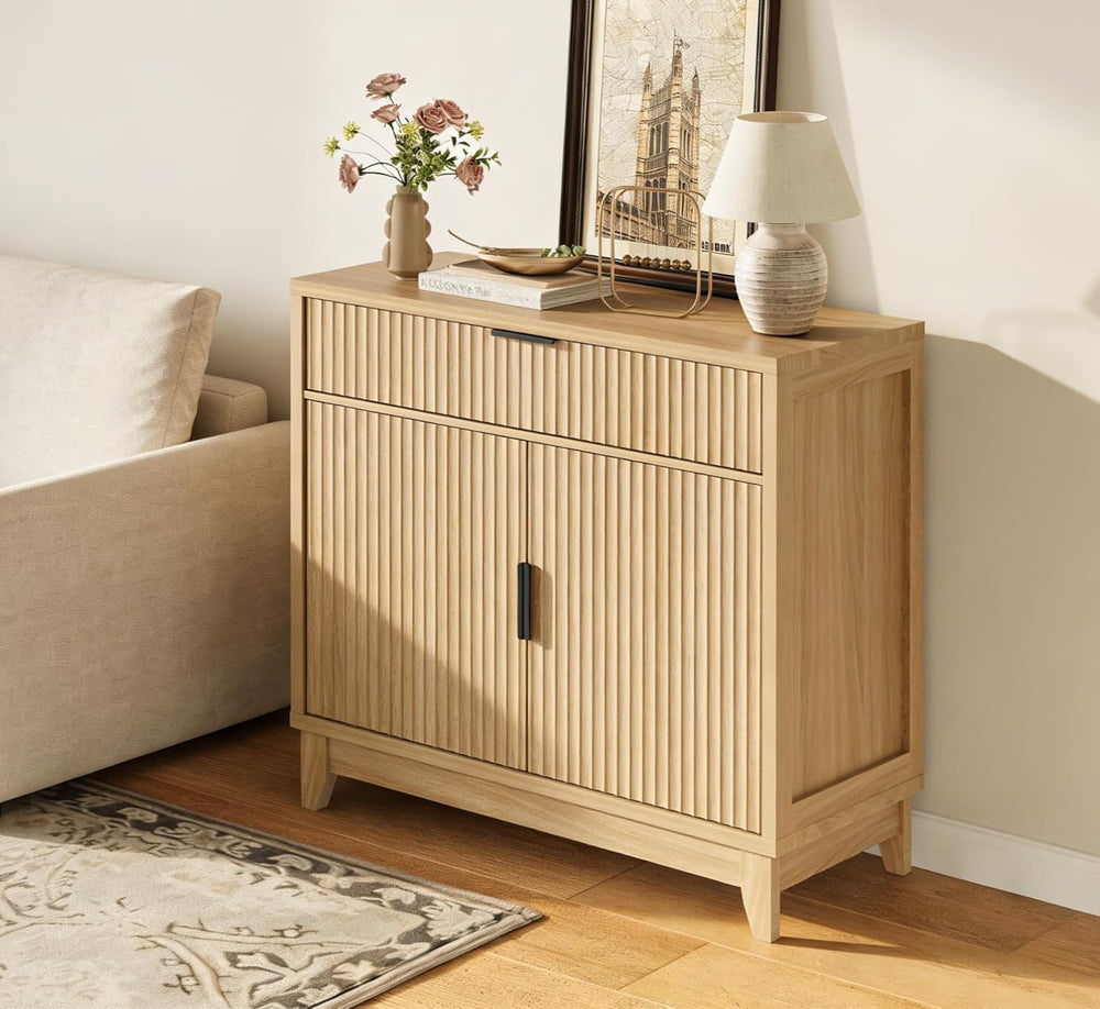 Vabches Fluted Sideboard Buffet Cabinet with Storage, 32" Coffee Bar Con...
