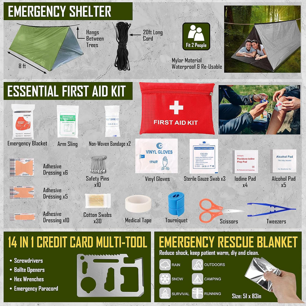 Survival Kit, 268 Pcs Emergency Survival Gear and Equipment Supplies with Fir...