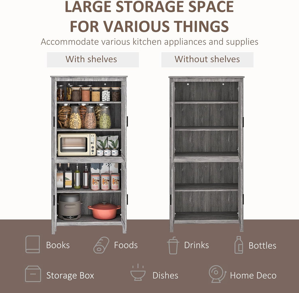 HOMCOM 64" Kitchen Pantry Cabinet, Freestanding Storage Cabinet with 4 D...