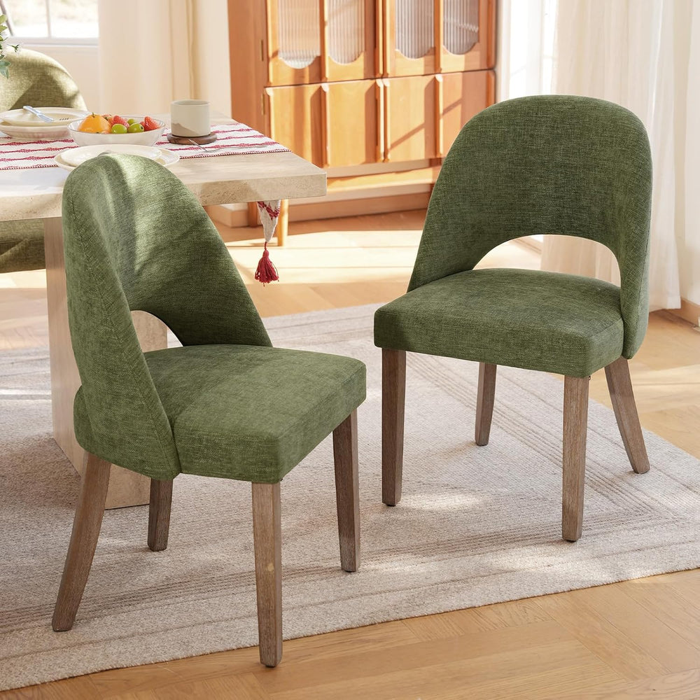 Wooden Dining Chairs Set of 4, Green Chenille Kitchen Dining Chairs | Modern ...