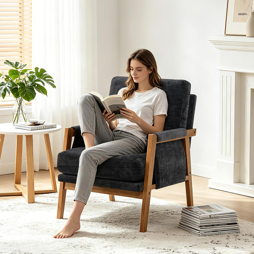 RNKSFX Black Accent Chair for Bedroom & Living Room, Mid Century Modern A...