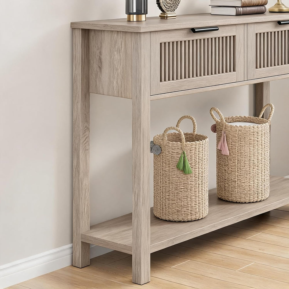GAOMON Entryway Table with 2 Drawers, Farmhouse 43 Inch Wood Fluted Console T...