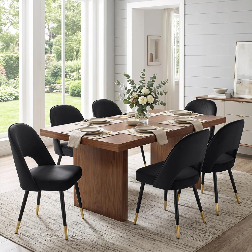 DUOMAY Modern Dining Chair Set of 6 with Open Back, Velvet Upholstered Armles...