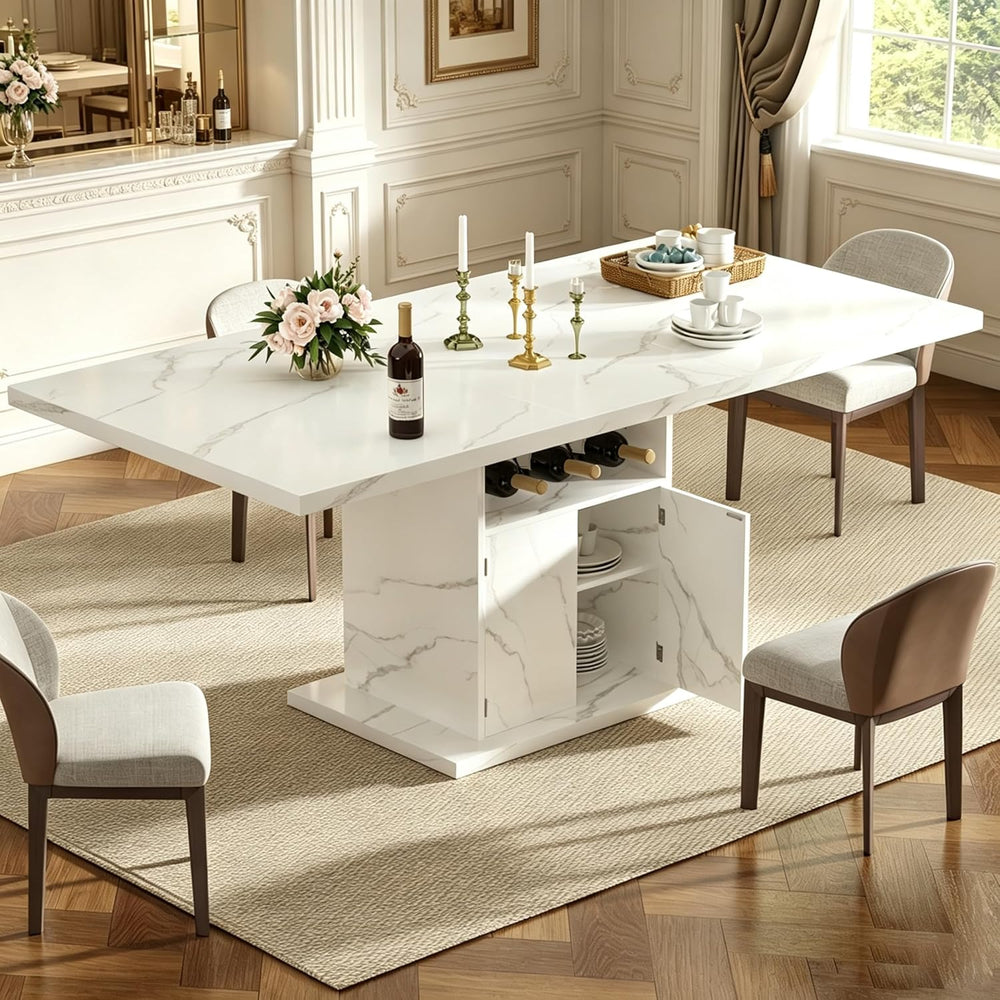 Extendable Dining Room Table for 4-6, 47-63 Inch Faux Marble Extendable Dinin...