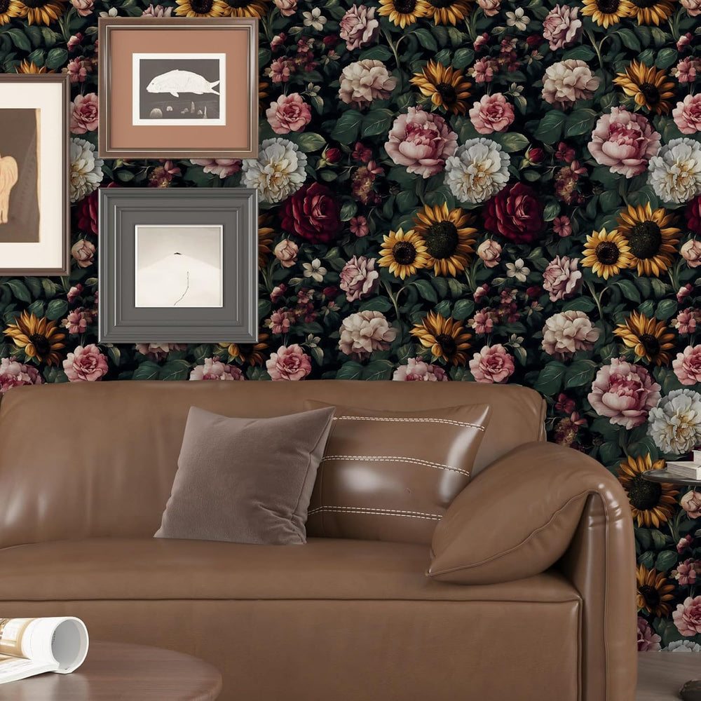 Dark Green Oil Garden Floral Peel and Stick Wallpaper 17.5" x 393"