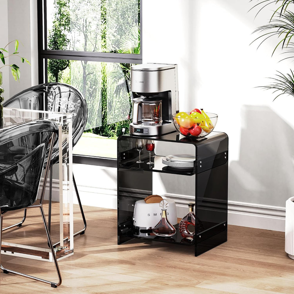 Acrylic End Table Record Player Table with Storage Shelf Clear Side Table Nig...