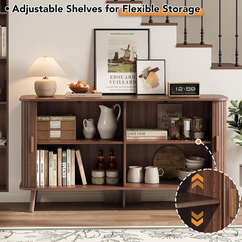 55" Fluted Sideboard Buffet Cabinet with Sliding Door, Mid-Century Moder...