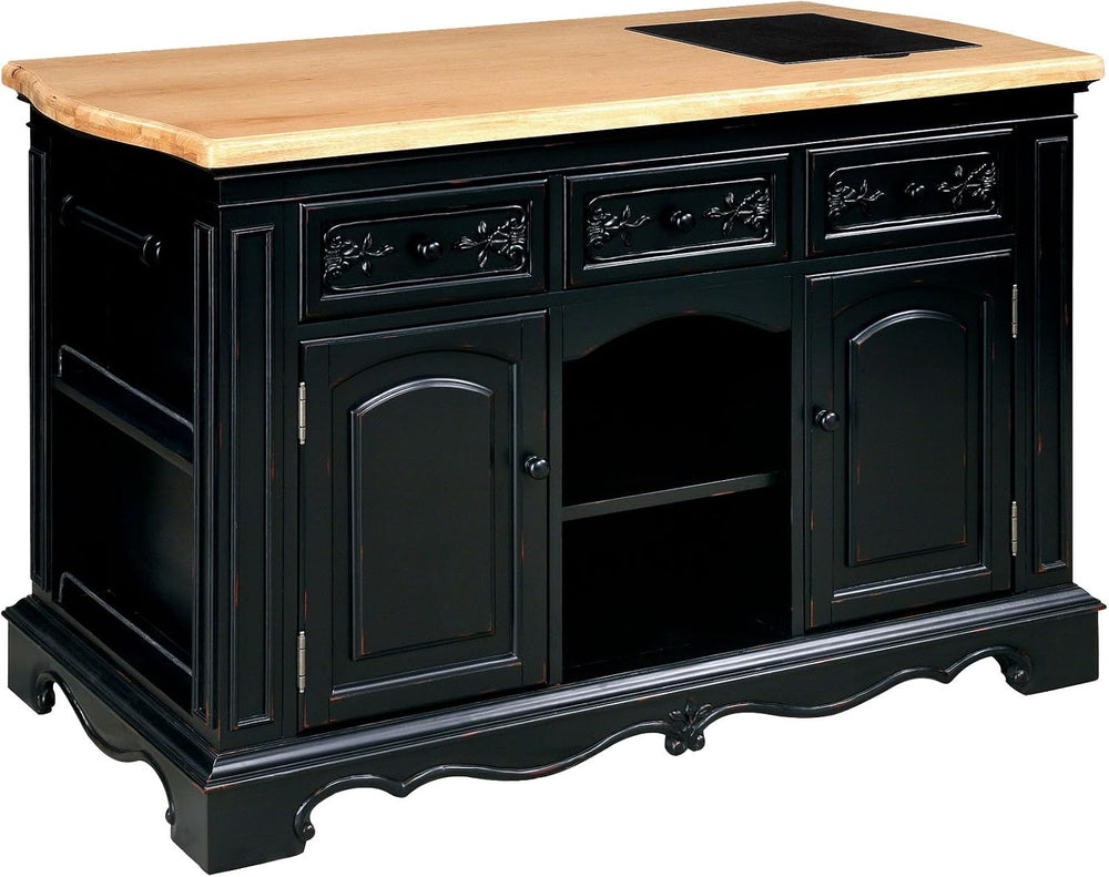 Powell Linon Pennfield Kitchen Island Natural Top Ample Storage in Black Wood...