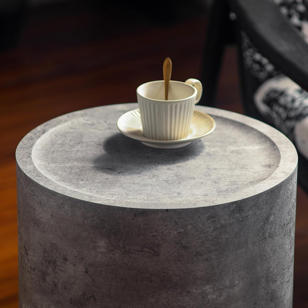 Round End Table with Mars Pattern for Living Room, Modern Drum Circle Side Ta...