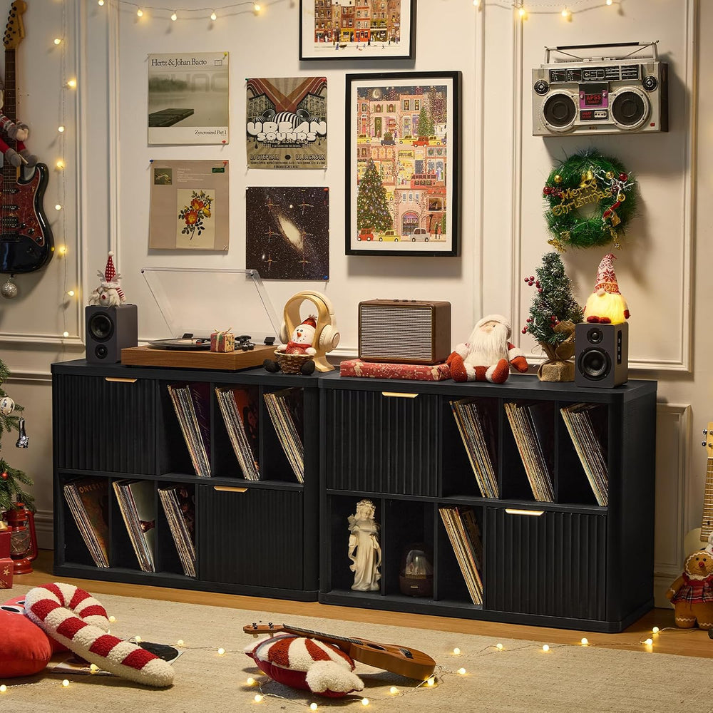 LEYAOYAO Large Record Player Stand with Vinyl Storage Up to 450 Albums, Wood ...