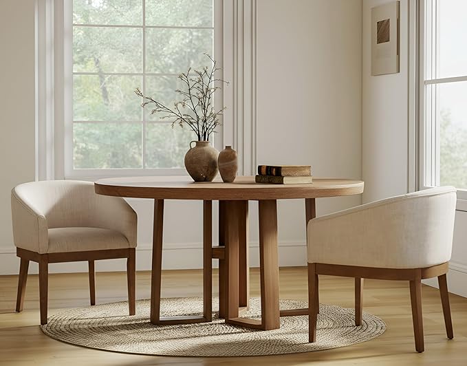Beige Dining Chairs Set of 2 Mid-Century Modern Dining Chairs, Linen Upholste...