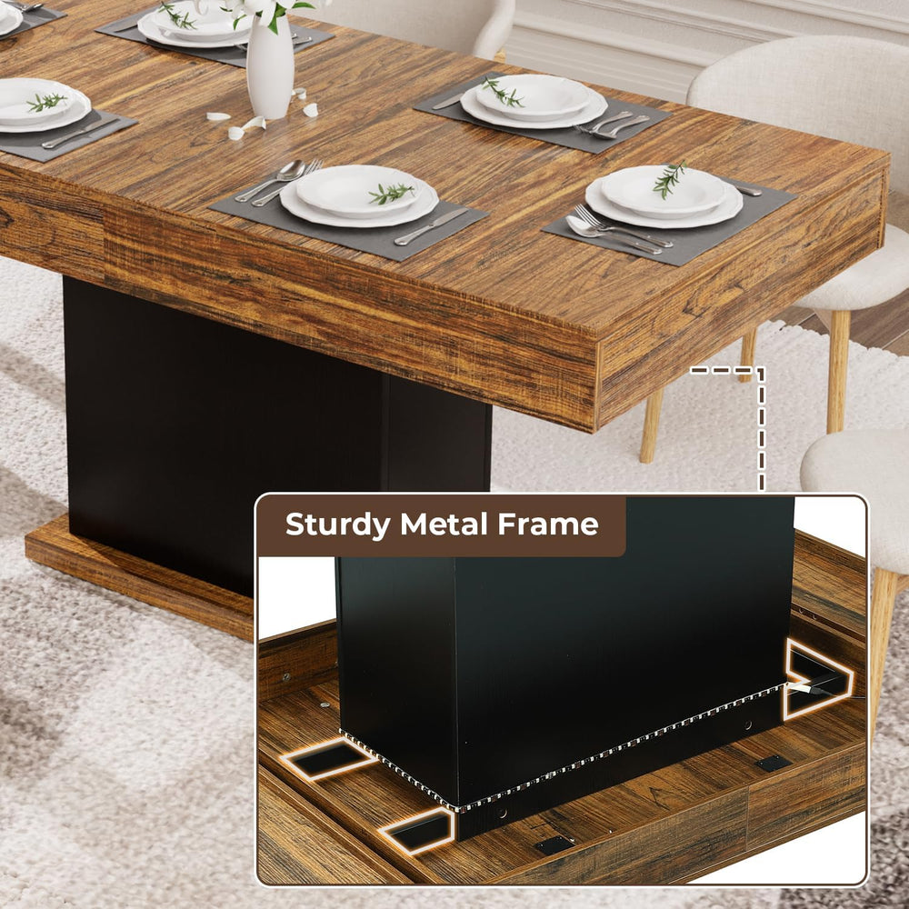55" Dining Table for 4 to 6 People, Farmhouse Wood Dinner Table with Dra...