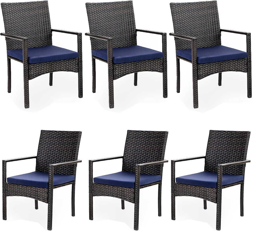 PHI VILLA Wicker Patio Dining Chairs Set of 6 with Removable Cushions