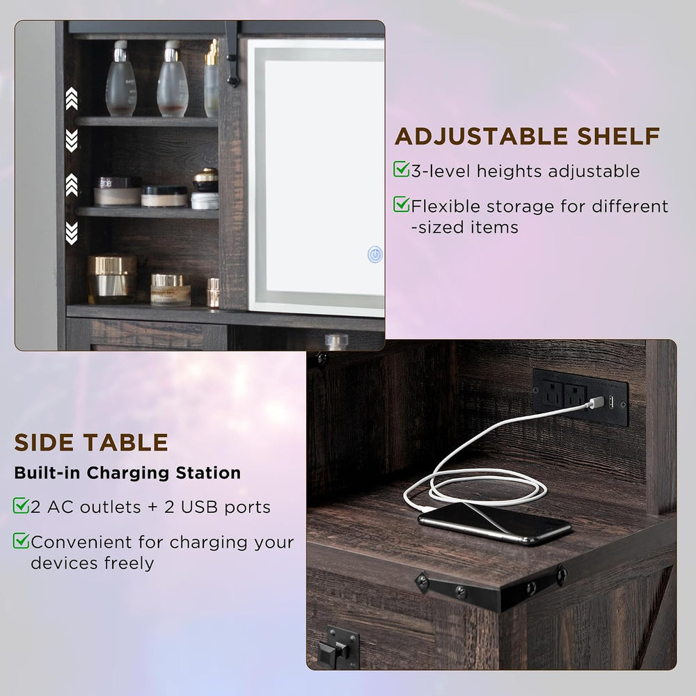 T4TREAM 48'' Farmhouse Makeup Vanity Desk with Sliding HD Mirror and ...