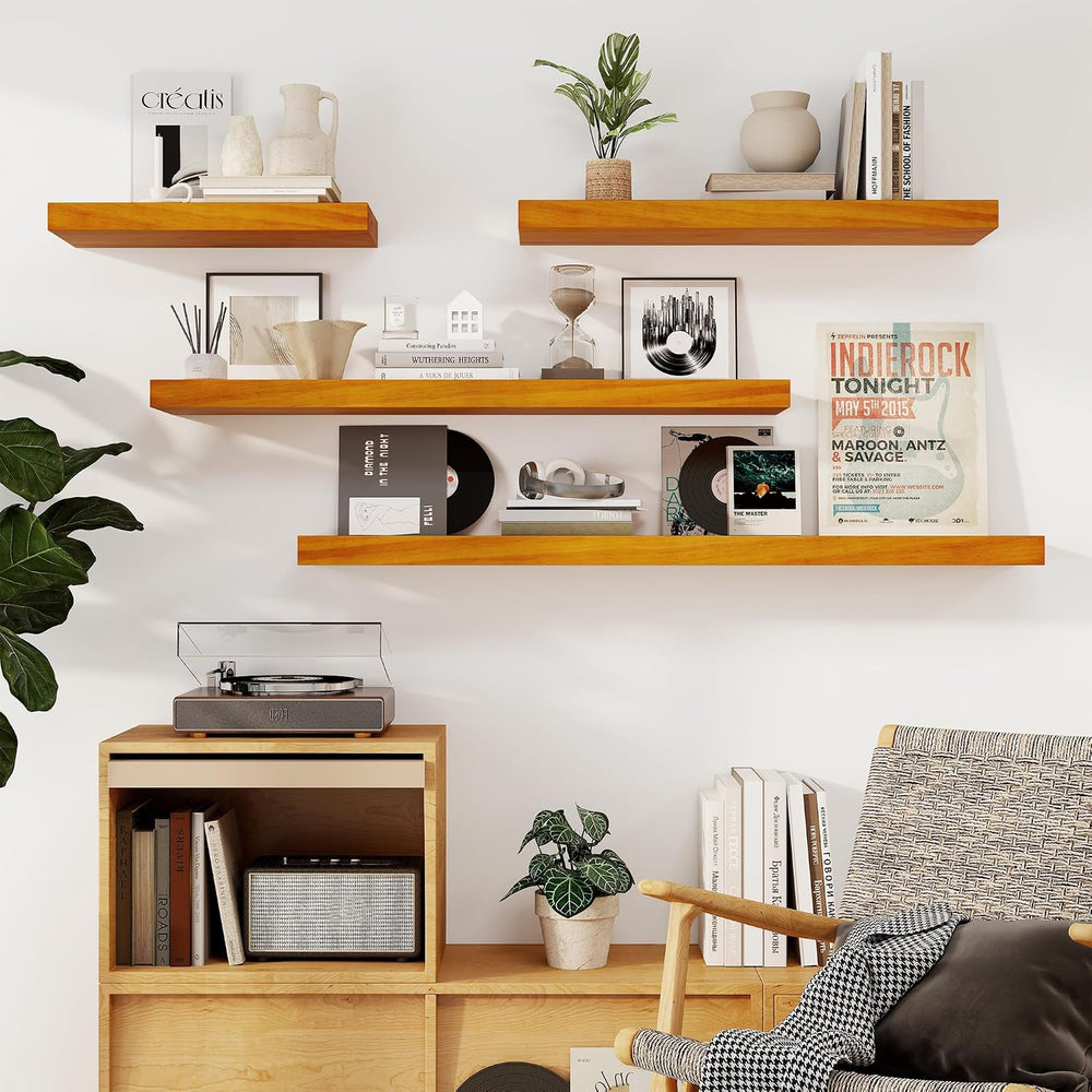 Fun Memories Floating Shelves, 9.3'' Deep Solid Pine Wood Wall Shelve...