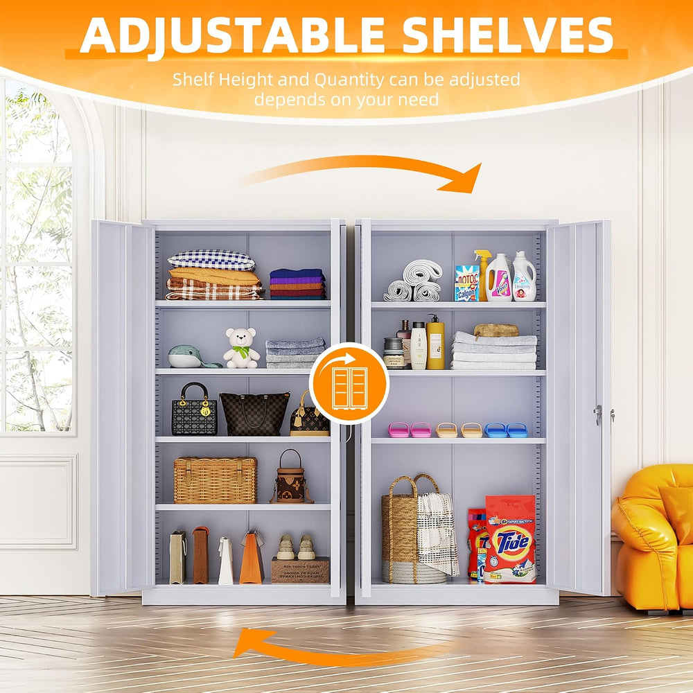 INTERGREAT Metal Storage Cabinets 72” Cement Grey Garage Steel Storage Cabine...