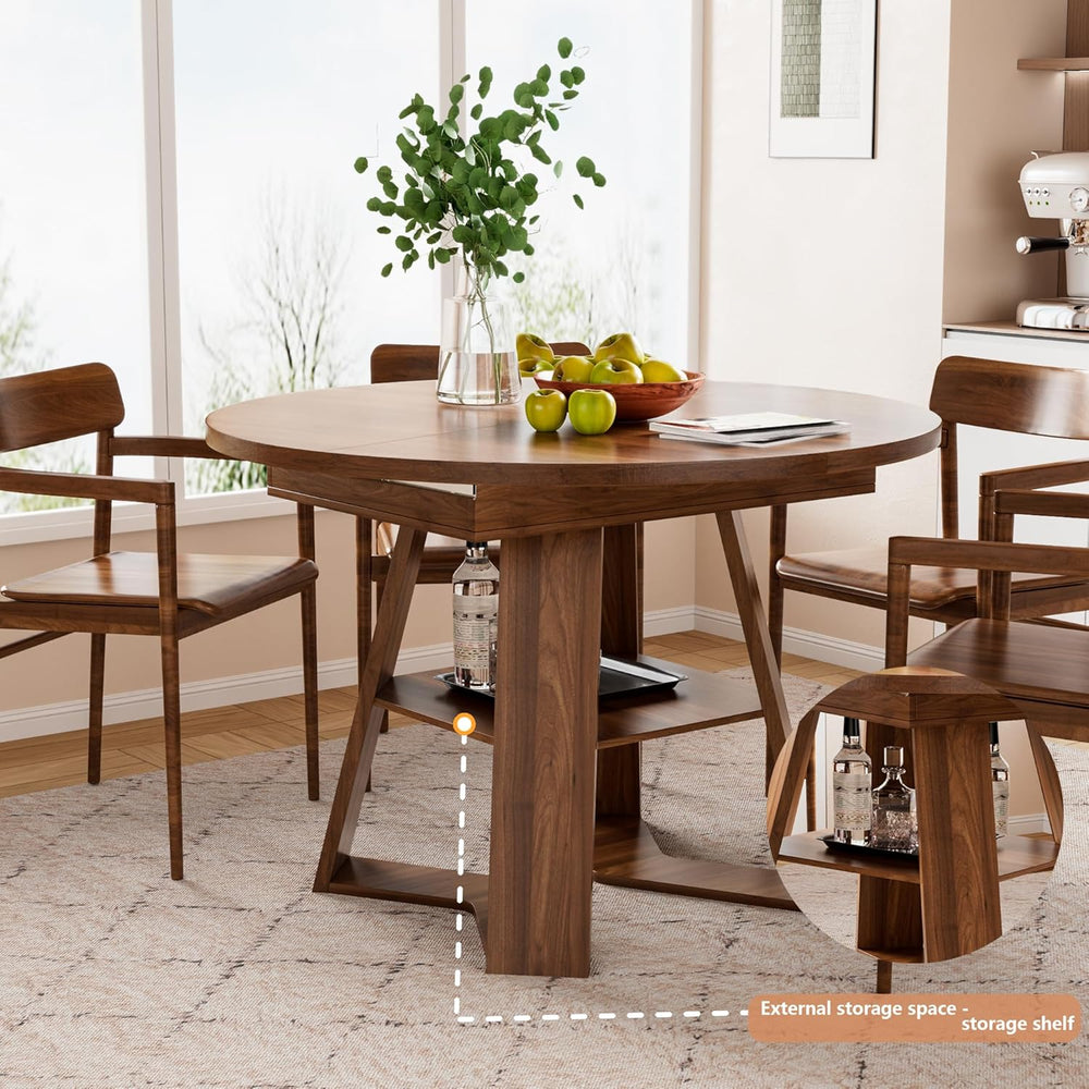 43.3in-59in Extendable Round Dining Table for 4-6,Modern Kitchen Oval Dining ...