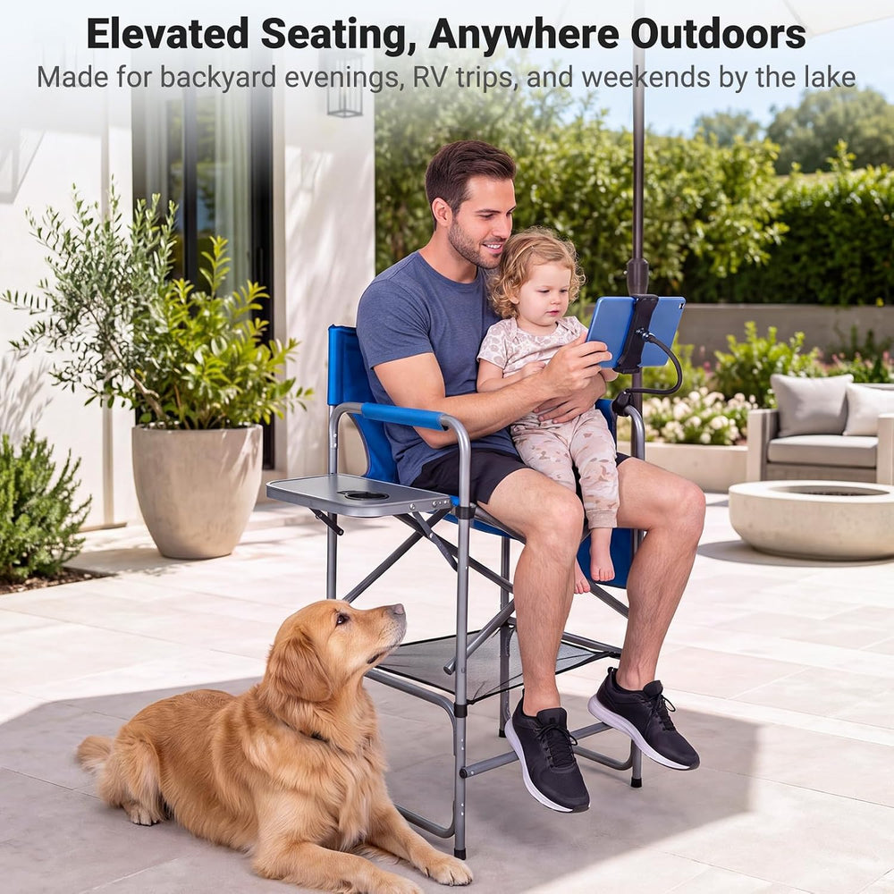 Tall Foldable Directors Chair with Tablet Holder for Camping