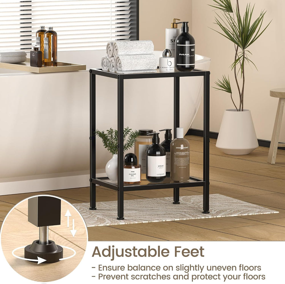 Side Tables Set of 2,Tempered Glass End Tables, 2-Tier Nightstands with Open ...