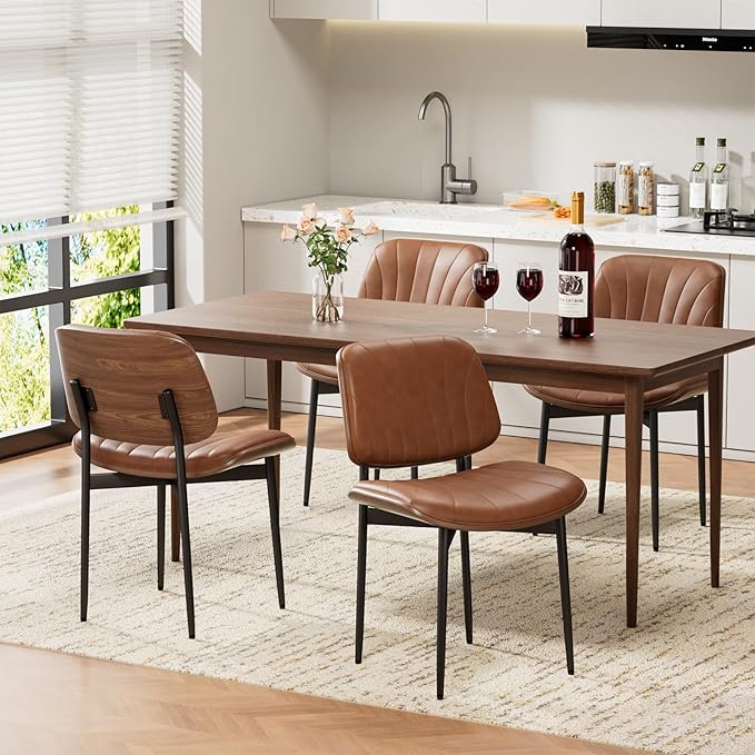 Dining Chairs Set of 4, Mid-Century Modern Upholstered PU Leather Chairs with...