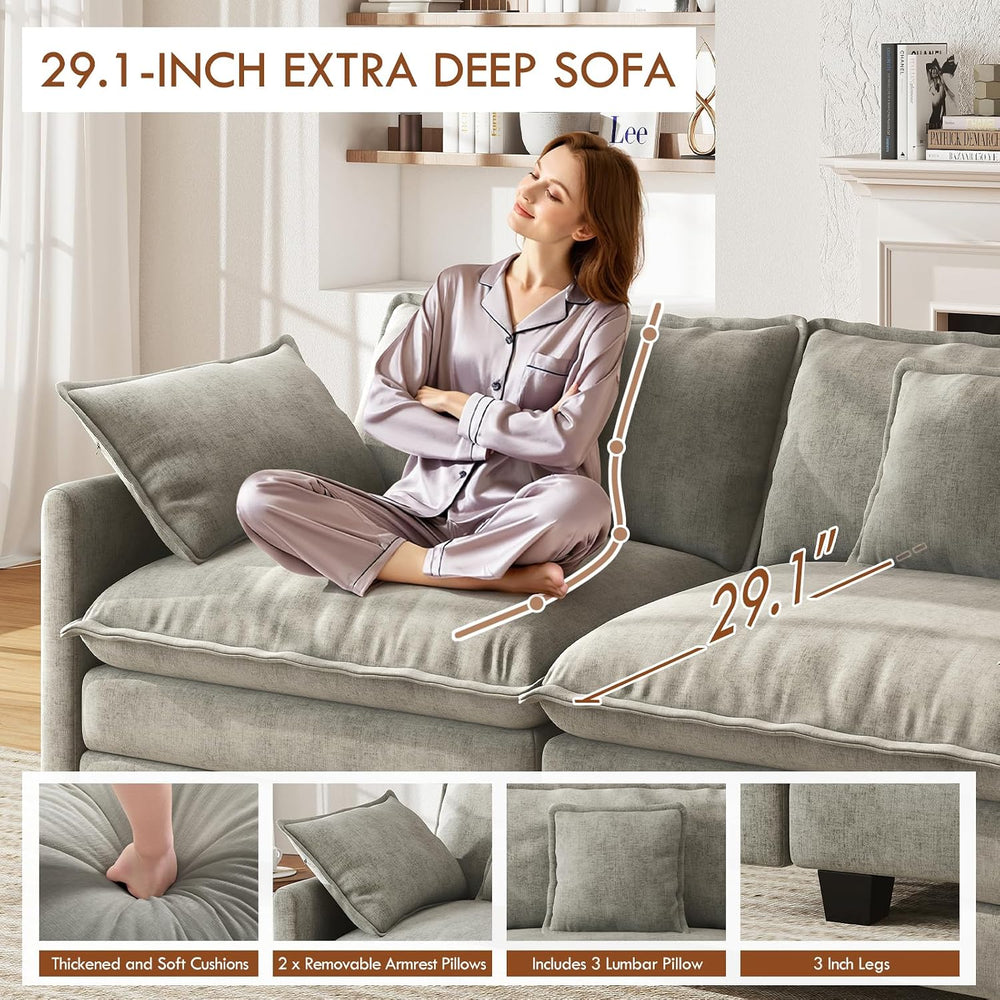 WorthFurni 111.4" Modular Sectional Sofa, U Shape Cloud Couch with 2 Mov...