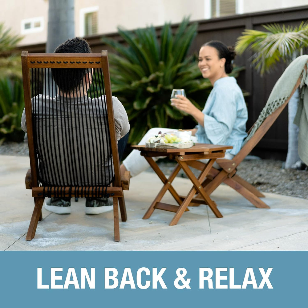 CleverMade Tamarack Folding Rope Chair - Foldable Outdoor Low Profile Wood Lo...