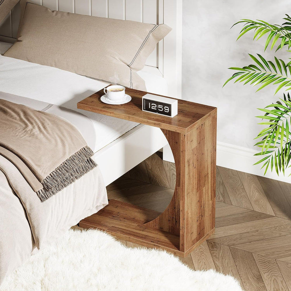 Tribesigns C-Shaped End Table for Couch, Small Bedside Table for Sofa, Wooden...