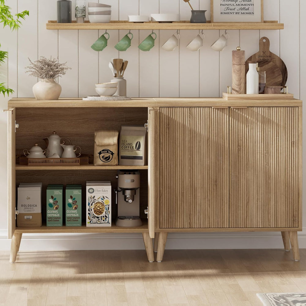 Homleke Buffet Cabinet with Storage, Modern Fluted Accent Sideboard with Door...