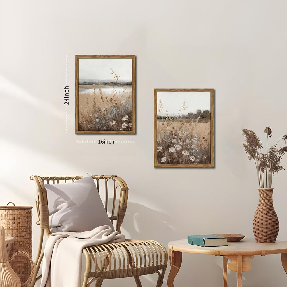 Framed Vintage Wildflower Wall Art Set of 2, Retro Country Floral Canvas Wall...