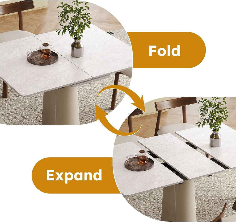 47.2" Retractable Rock Slab Folding Dining Table, Modern Expandable Kitc...