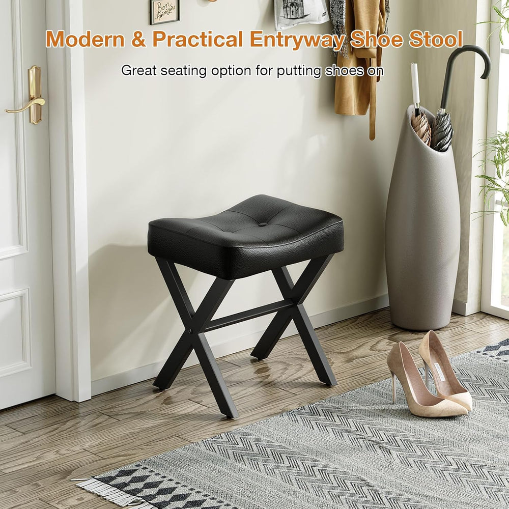 Memobarco 18-Inch Leather Vanity Stool Chair, Vanity Bench with Metal X-Leg, ...