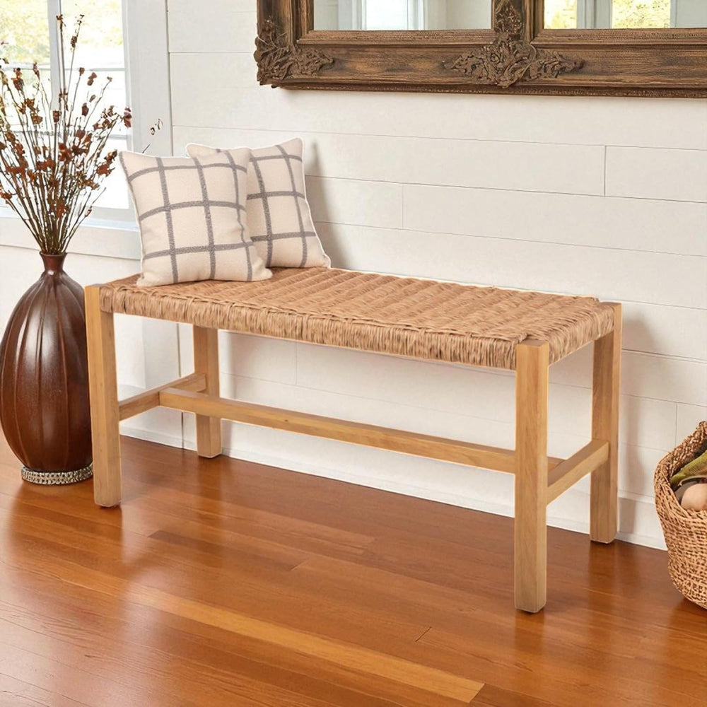 Alaterre Newport Solid Wood Entryway Bench with Woven Rope Seat, Light | 40” ...