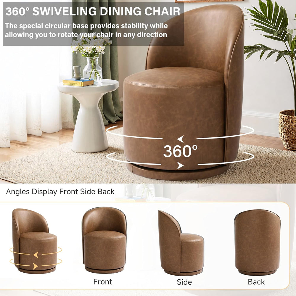 Faux Leather Swivel Barrel Accent Chair, Upholstered Kitchen Dining Room Chai...