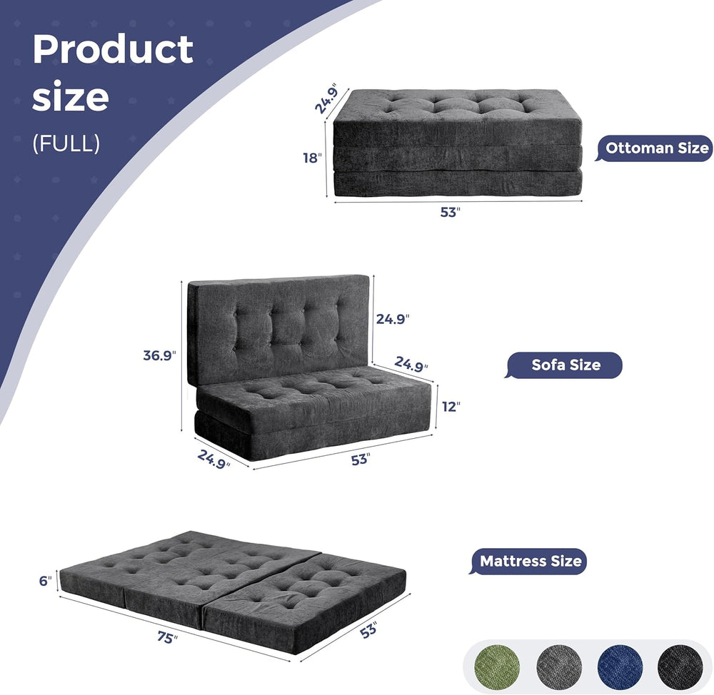 MAXYOYO 6" Folding Sofa Bed for Floor, Tufted Tri-Fold Floor Mattress wi...