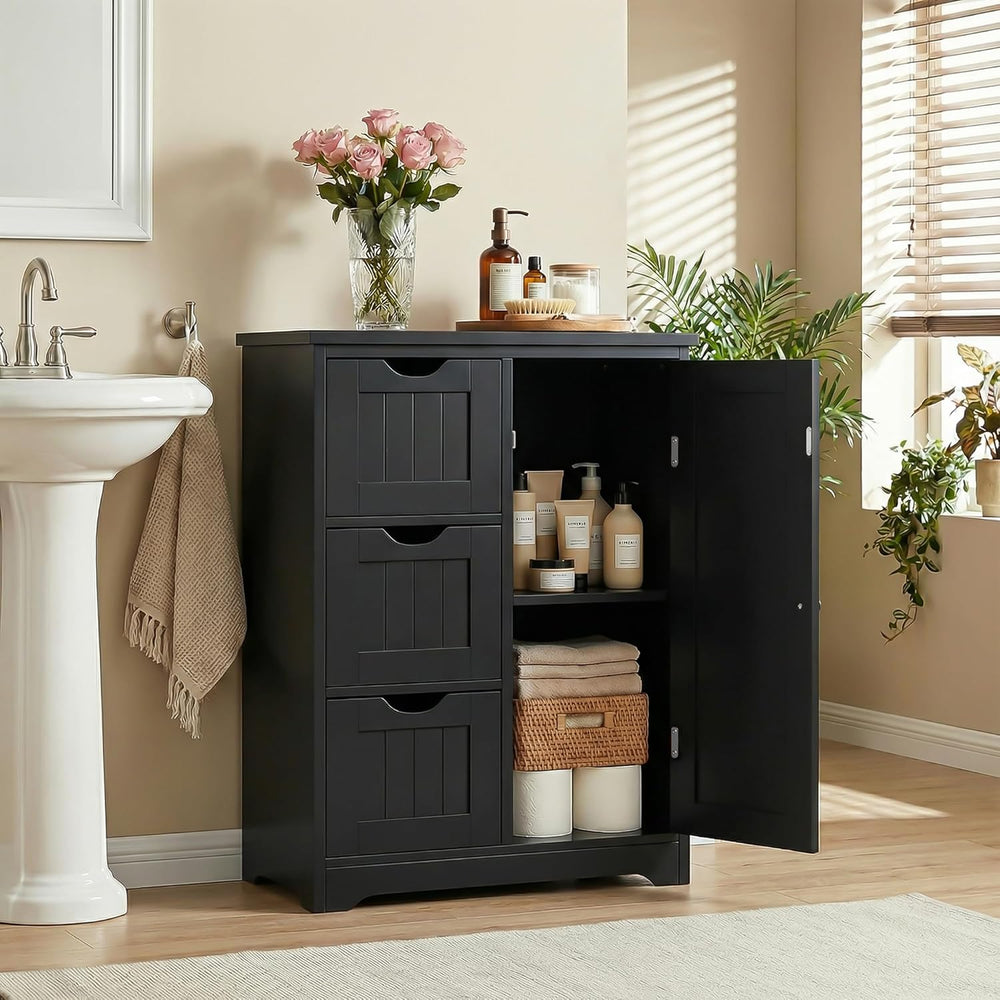 JupiterForce Wooden Bathroom Floor Storage Cabinet, Freestanding Storage Cabi...