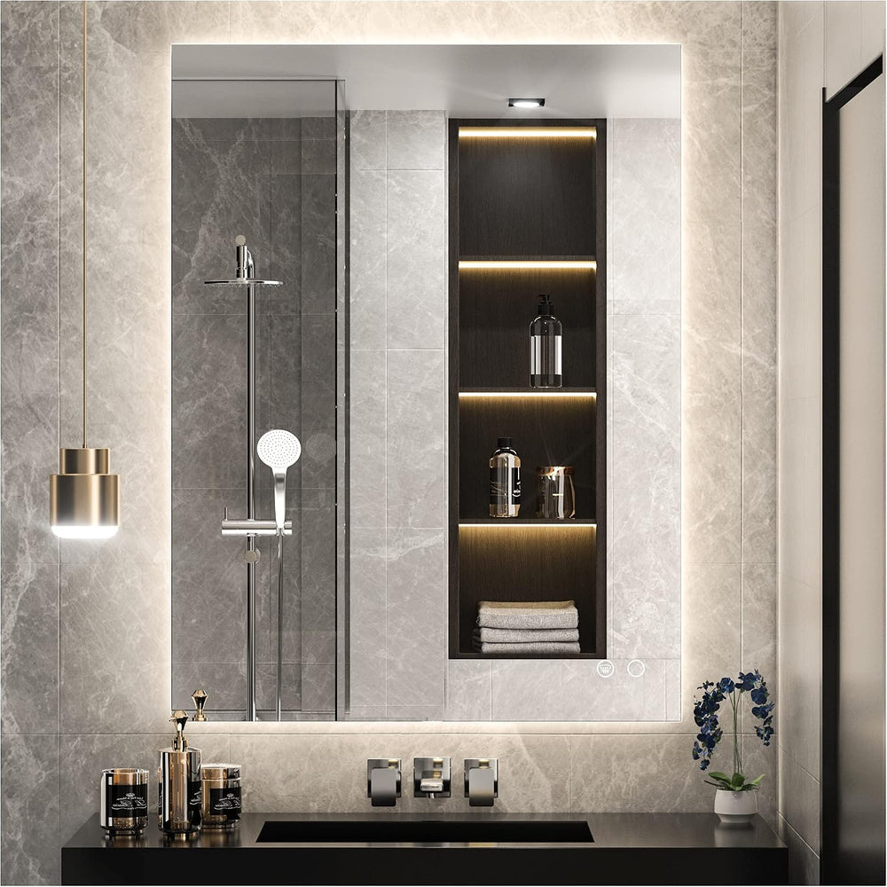 Keonjinn 30" x 36" Backlit Mirror, 3-Color LED Bathroom Mirror with...