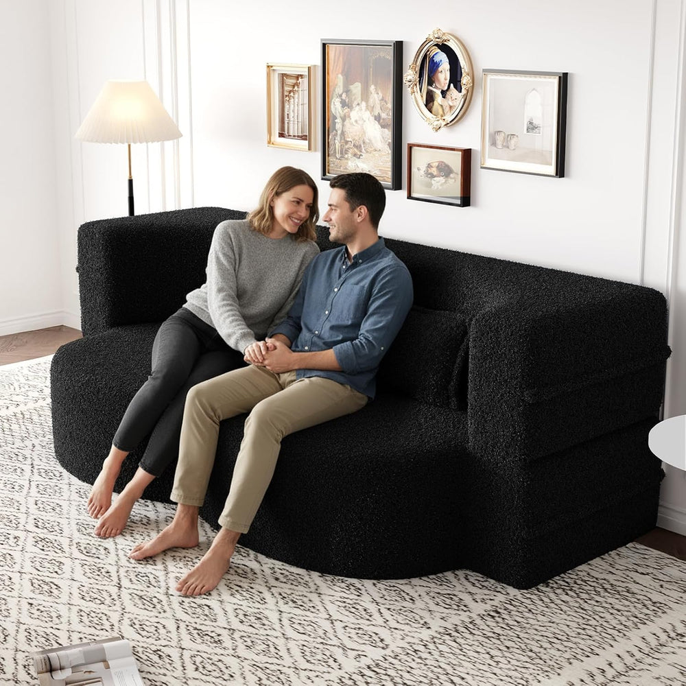 CAPCAEK Folding Sofa Bed,15" Full Size Couch for Living Room, Teddy Fabr...