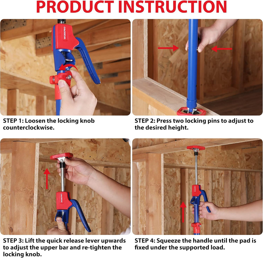 WORKPRO Cabinet Jacks, 54-114 in Adjustable Support Pole, 154 lbs, 2-Pack